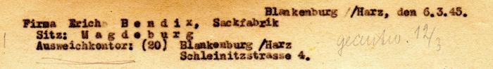 Briefkopf Erich Bendix 1945