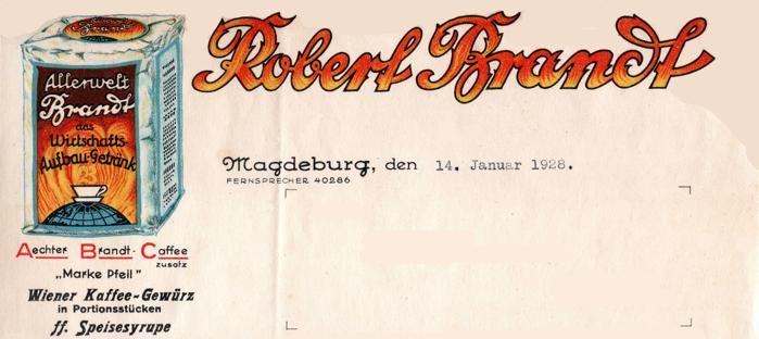Briefkopf der Firma Robert Brandt von 1928