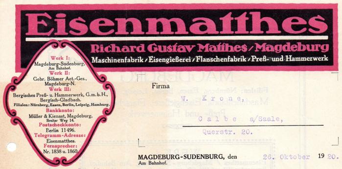 Briefkopf Eisenmatthes 1920