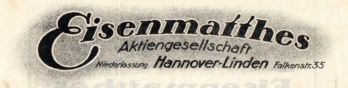 Briefkopf Eisenmatthes Niederlassung Hannover 1922