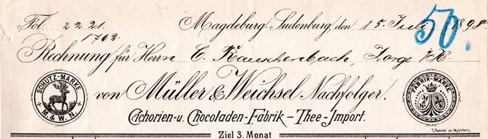 Müller & Weichsel Nachfolger Briefkopf 1898
