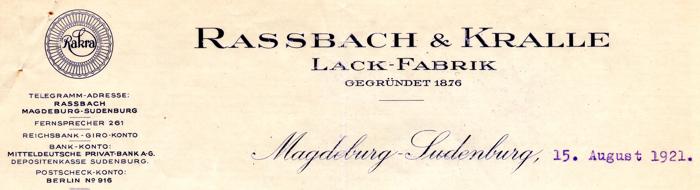 Briefkopf Rassbach & Kralle von 1921