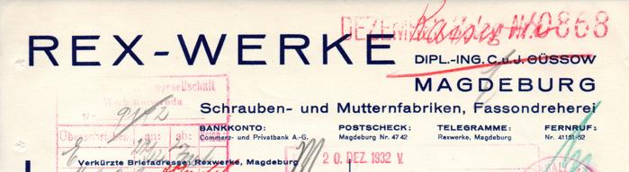 REX-Werke Briefkopf 1932