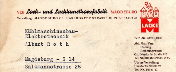 Schreiben an Albert Roth 1957