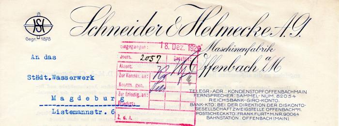 Briefkopf Schneider &anp; Helmecke 1929