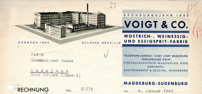 Briefkopf Voigt & Co. von 1942